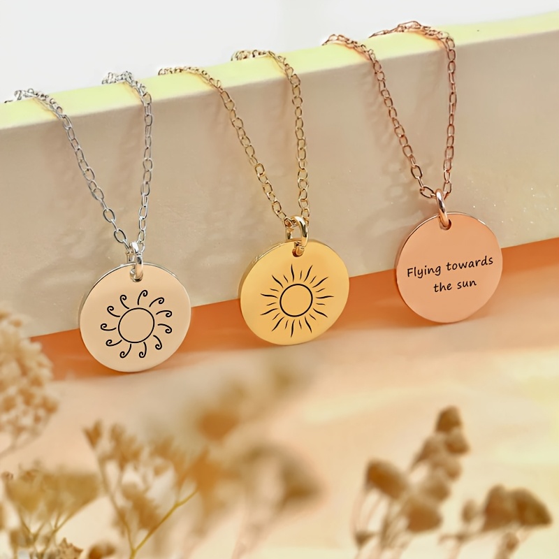 Women's Customized Sun Symbol Necklace, Engraved Text Pendant